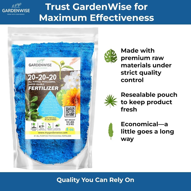 GARDENWISE سماد قابل للذوبان في الماء 20-20-20 – مسحوق لطعام النباتات السائل للنباتات الداخلية والخارجية، الأوركيد، الخضروات، المروج، الزهور – سماد 20 20 20 (8 أونصات) - Image 5